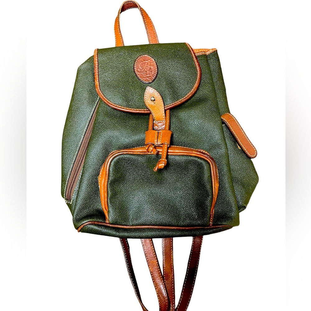 RARE VINTAGE Green/Brown Italian Leather Backpack by Babe Didrikson